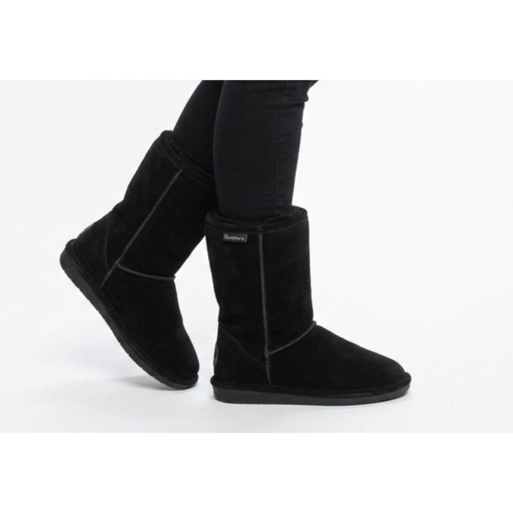 BEARPAW Elle Short 10" Suede Sheepskin Boots Black Women's Size 10 EUC Emma